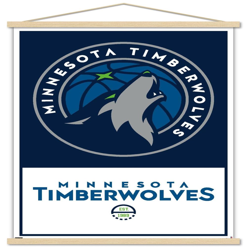 Trends International NBA Minnesota Timberwolves - Logo 21 Wall Poster, 22.375" x 34", Premium Print and Beechwood Hanger Bundle