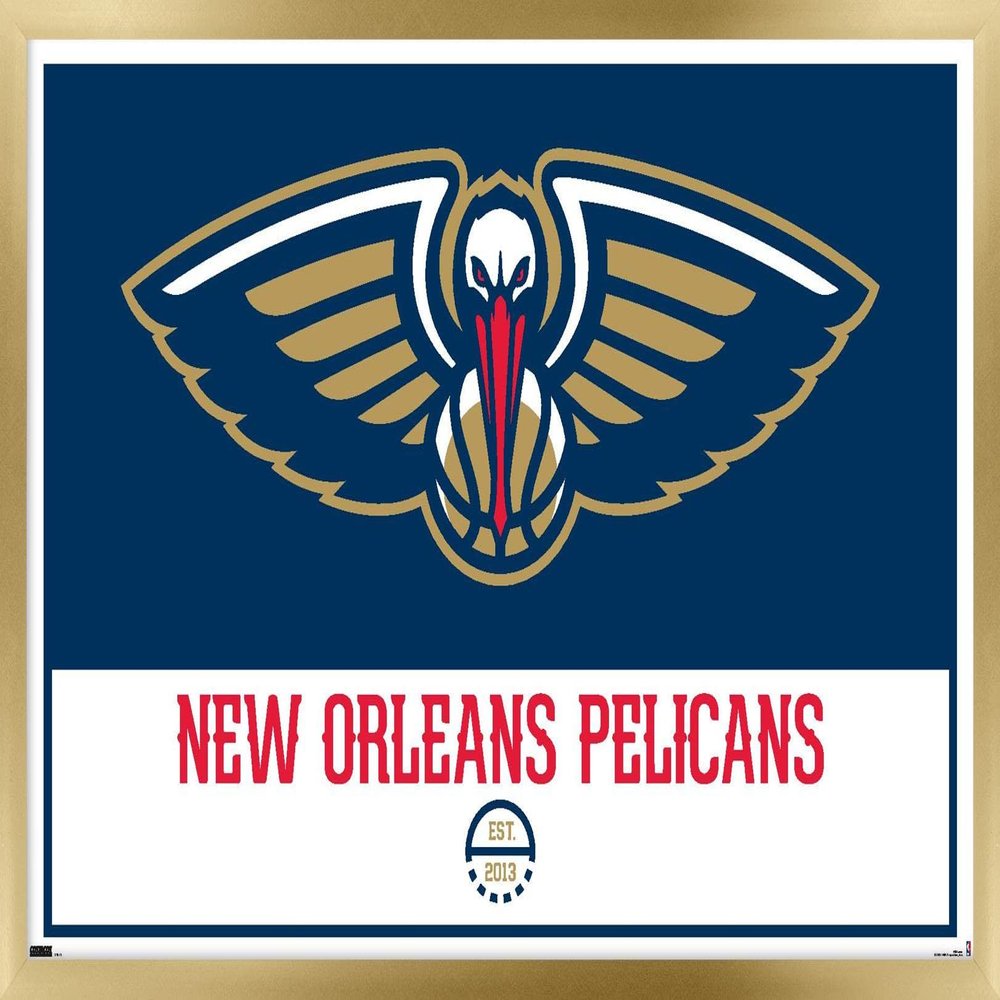 Trends International NBA New Orleans Pelicans - Logo 21 Wall Poster, 14.725" x 22.375", Gold Framed Version