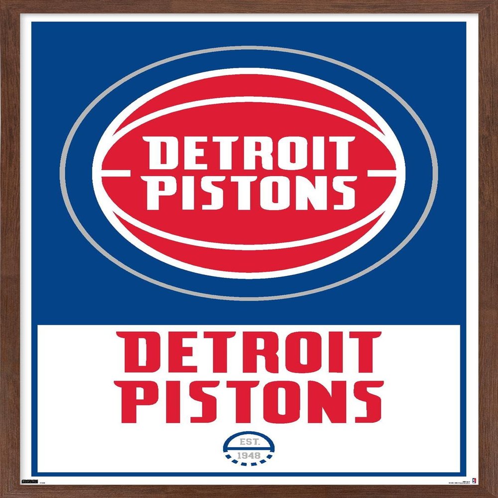 Trends International NBA Detroit Pistons - Logo 21 Wall Poster, 14.725" x 22.375", Mahogany Framed Version