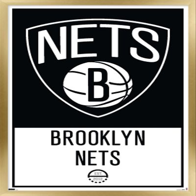 Trends International NBA Brooklyn Nets - Logo 21 Wall Poster, 14.725" x 22.375", Gold Framed Version