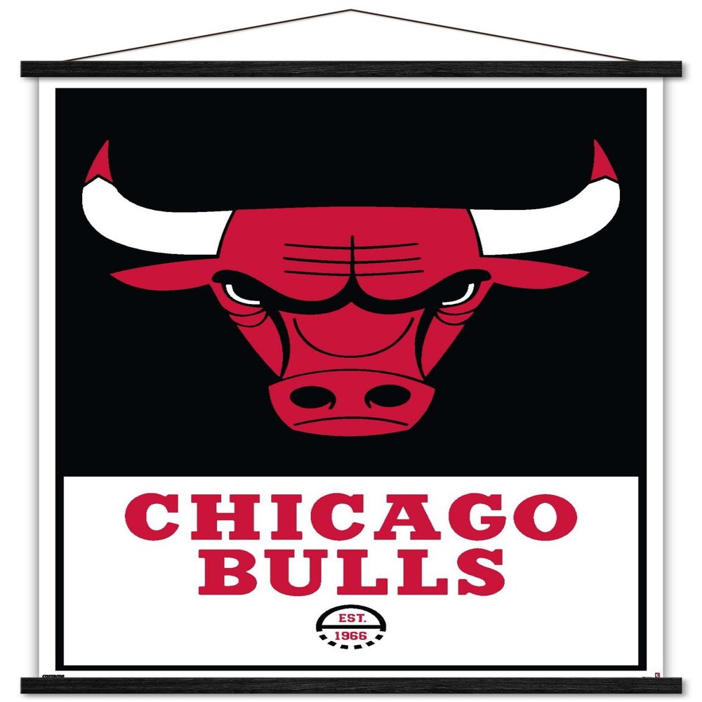 Trends International NBA Chicago Bulls - Logo 21 Wall Poster, 22.375" x 34", Print and Black Hanger Bundle