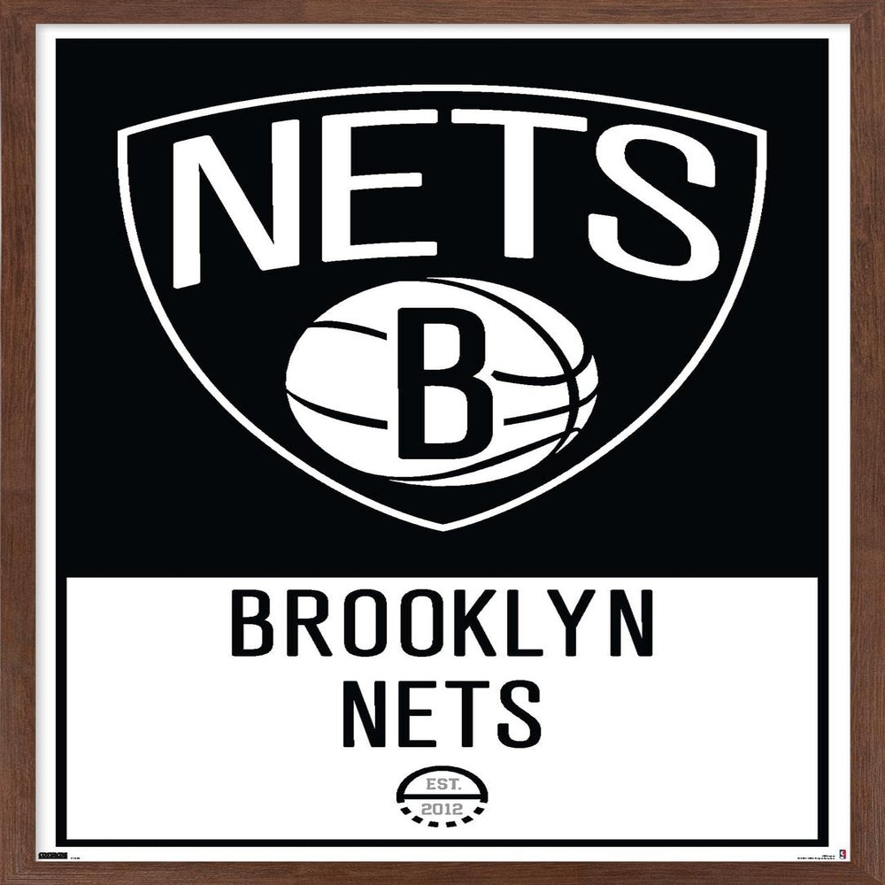 Trends International NBA Brooklyn Nets - Logo 21 Wall Poster, 14.725" x 22.375", Mahogany Framed Version