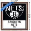 Trends International NBA Brooklyn Nets - Logo 21 Wall Poster, 14.725" x 22.375", Mahogany Framed Version view 3