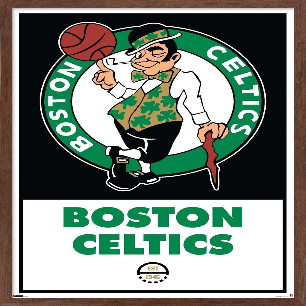 Trends International NBA Boston Celtics - Logo 21 Wall Poster, 14.725" x 22.375", Mahogany Framed Version