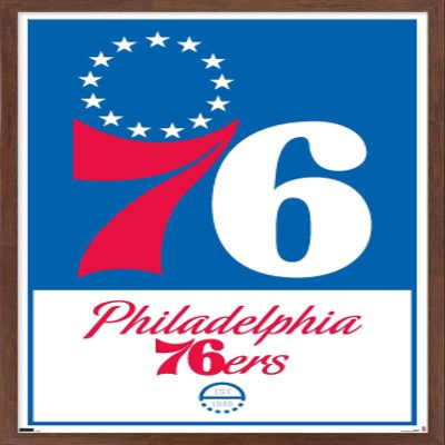 Trends International NBA Philadelphia 76ers - Logo 21 Wall Poster, 14.725" x 22.375", Mahogany Framed Version