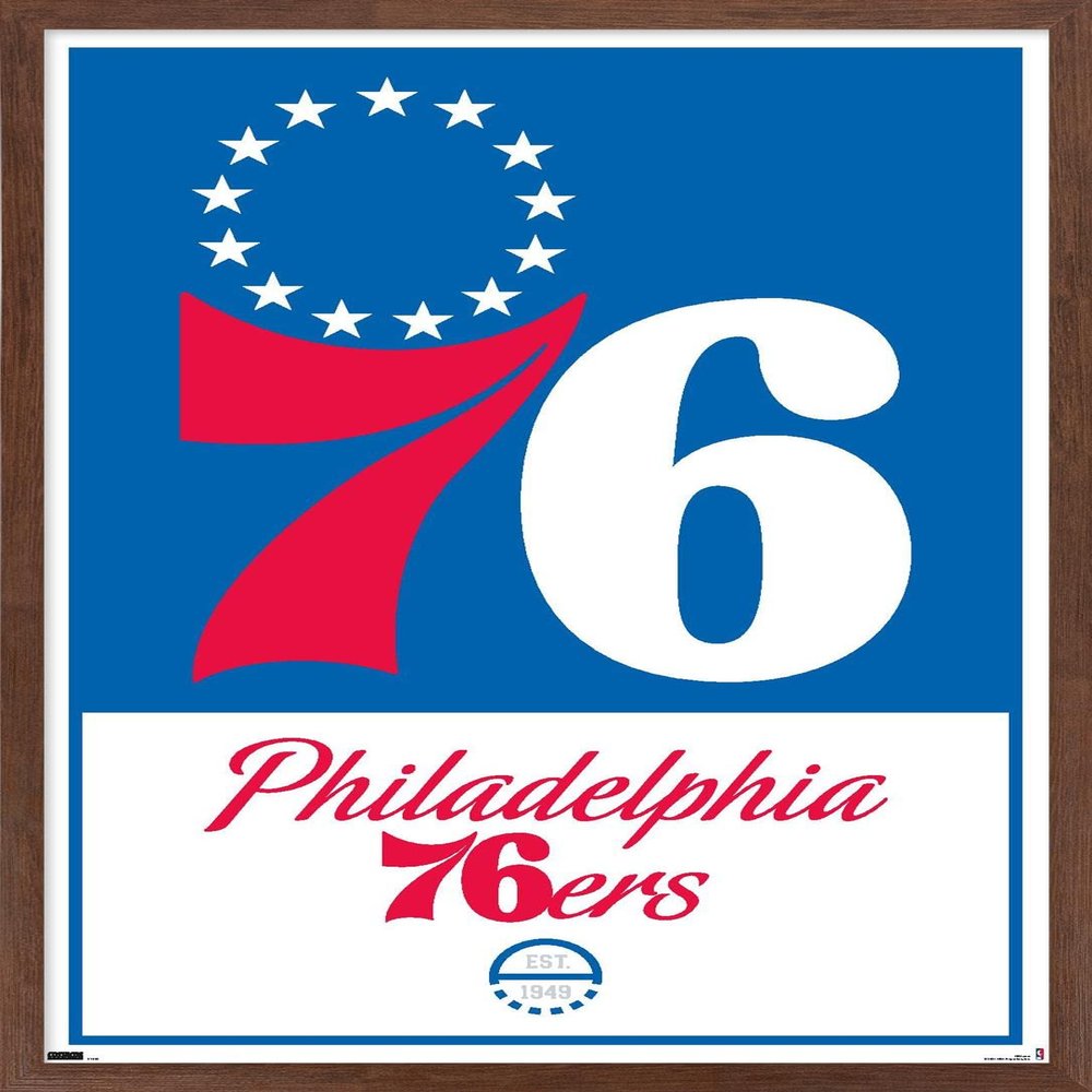 Trends International NBA Philadelphia 76ers - Logo 21 Wall Poster, 14.725" x 22.375", Mahogany Framed Version