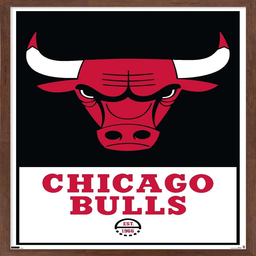 Trends International NBA Chicago Bulls - Logo 21 Wall Poster, 14.725" x 22.375", Mahogany Framed Version