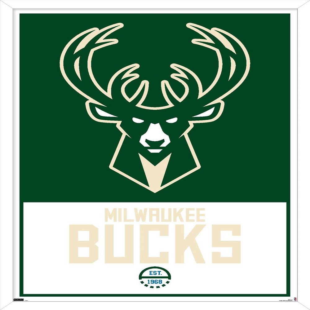 Trends International NBA Milwaukee Bucks - Logo 21 Wall Poster, 14.725" x 22.375", White Framed Version