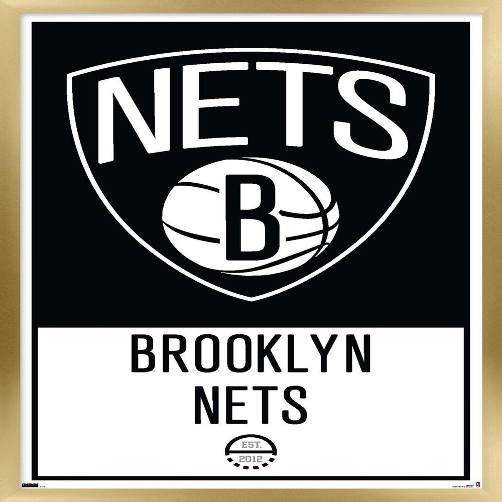 Trends International NBA Brooklyn Nets - Logo 21 Wall Poster, 22.375" x 34", Gold Framed Version