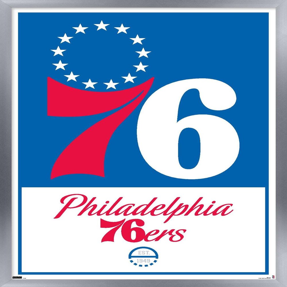 Trends International NBA Philadelphia 76ers - Logo 21 Wall Poster, 14.725" x 22.375", Silver Framed Version