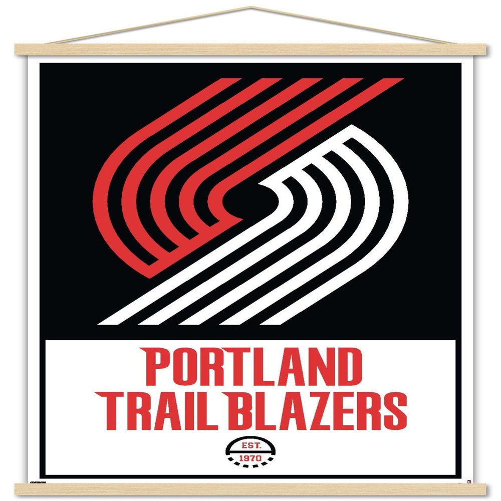 Trends International NBA Portland Trail Blazers - Logo 21 Wall Poster, 22.375" x 34", Premium Print and Beechwood Hanger Bundle