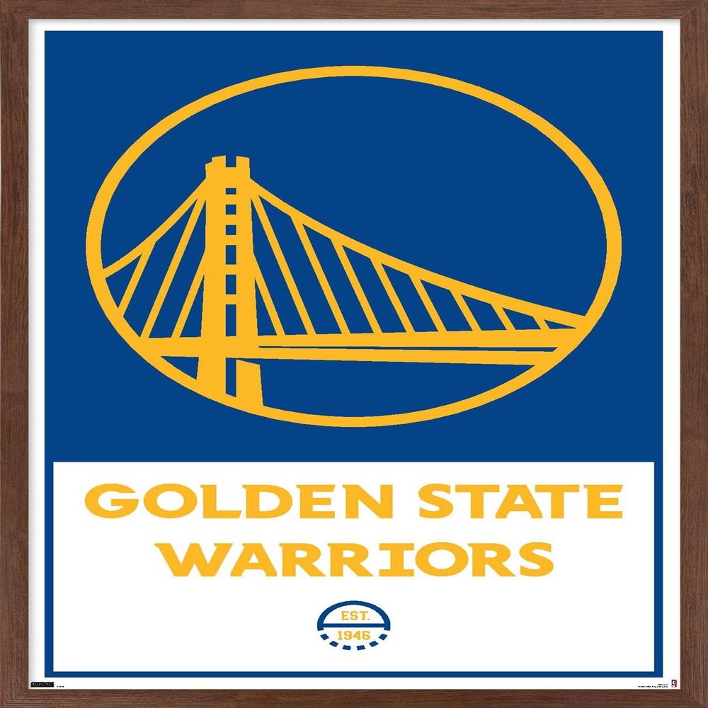 Trends International NBA Golden State Warriors - Logo 21 Wall Poster, 22.375" x 34", Mahogany Framed Version