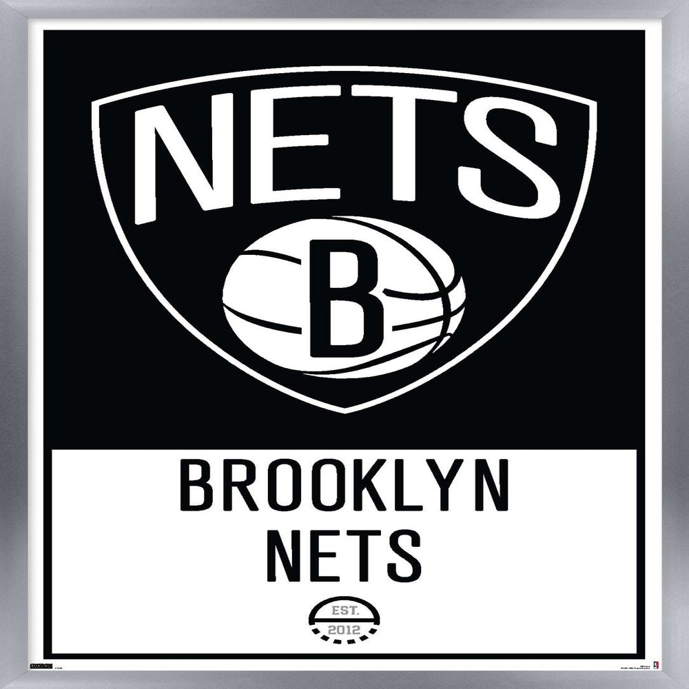 Trends International NBA Brooklyn Nets - Logo 21 Wall Poster, 22.375" x 34", Silver Framed Version