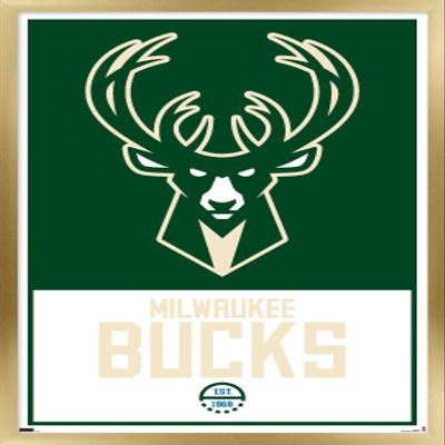 Trends International NBA Milwaukee Bucks - Logo 21 Wall Poster, 14.725" x 22.375", Gold Framed Version