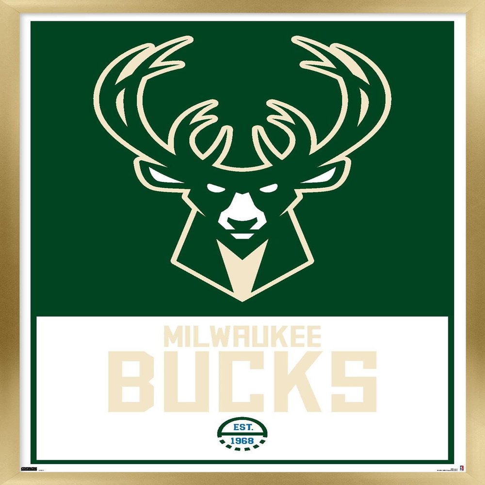 Trends International NBA Milwaukee Bucks - Logo 21 Wall Poster, 14.725" x 22.375", Gold Framed Version