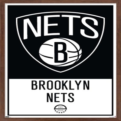 Trends International NBA Brooklyn Nets - Logo 21 Wall Poster, 22.375" x 34", Mahogany Framed Version