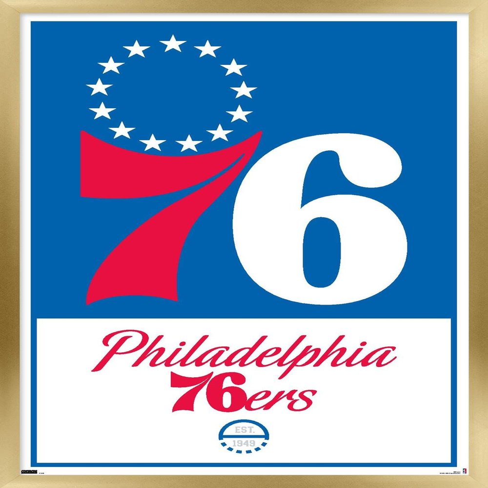 Trends International NBA Philadelphia 76ers - Logo 21 Wall Poster, 14.725" x 22.375", Gold Framed Version