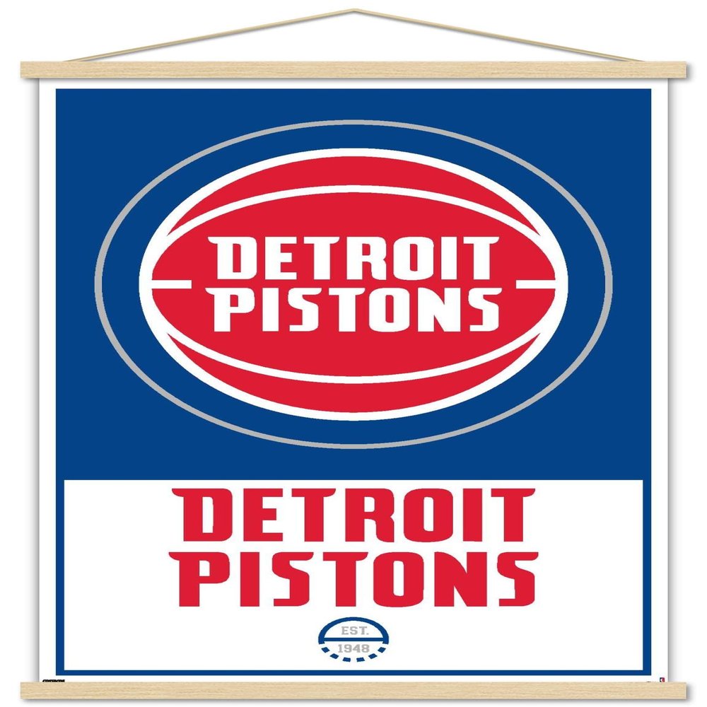Trends International NBA Detroit Pistons - Logo 21 Wall Poster, 22.375" x 34", Premium Print and Beechwood Hanger Bundle