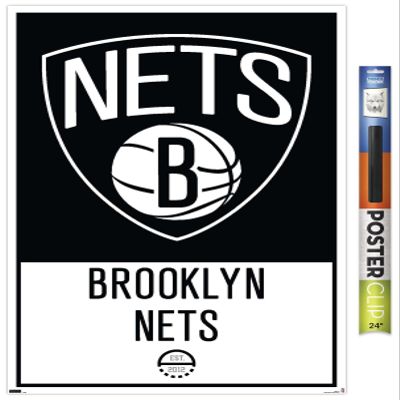 Trends International NBA Brooklyn Nets - Logo 21 Wall Poster, 22.375" x 34", Premium Poster & Clip Bundle