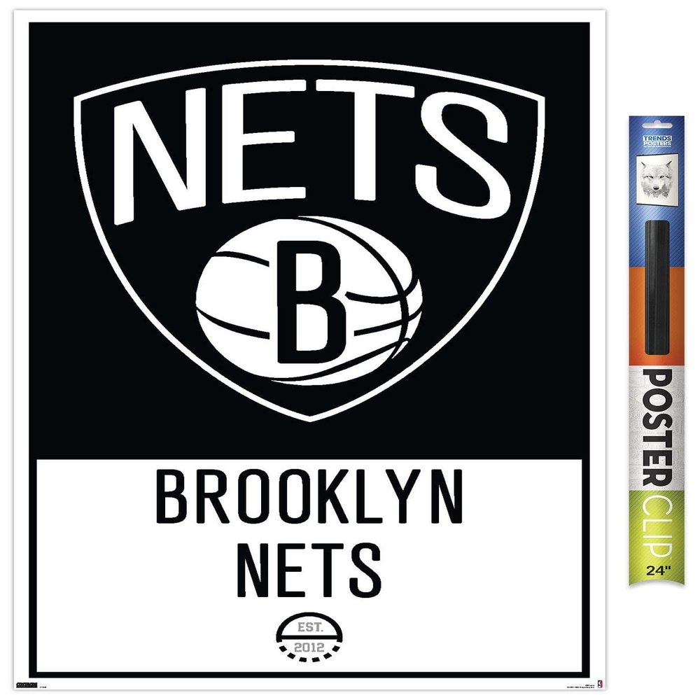 Trends International NBA Brooklyn Nets - Logo 21 Wall Poster, 22.375" x 34", Premium Poster & Clip Bundle