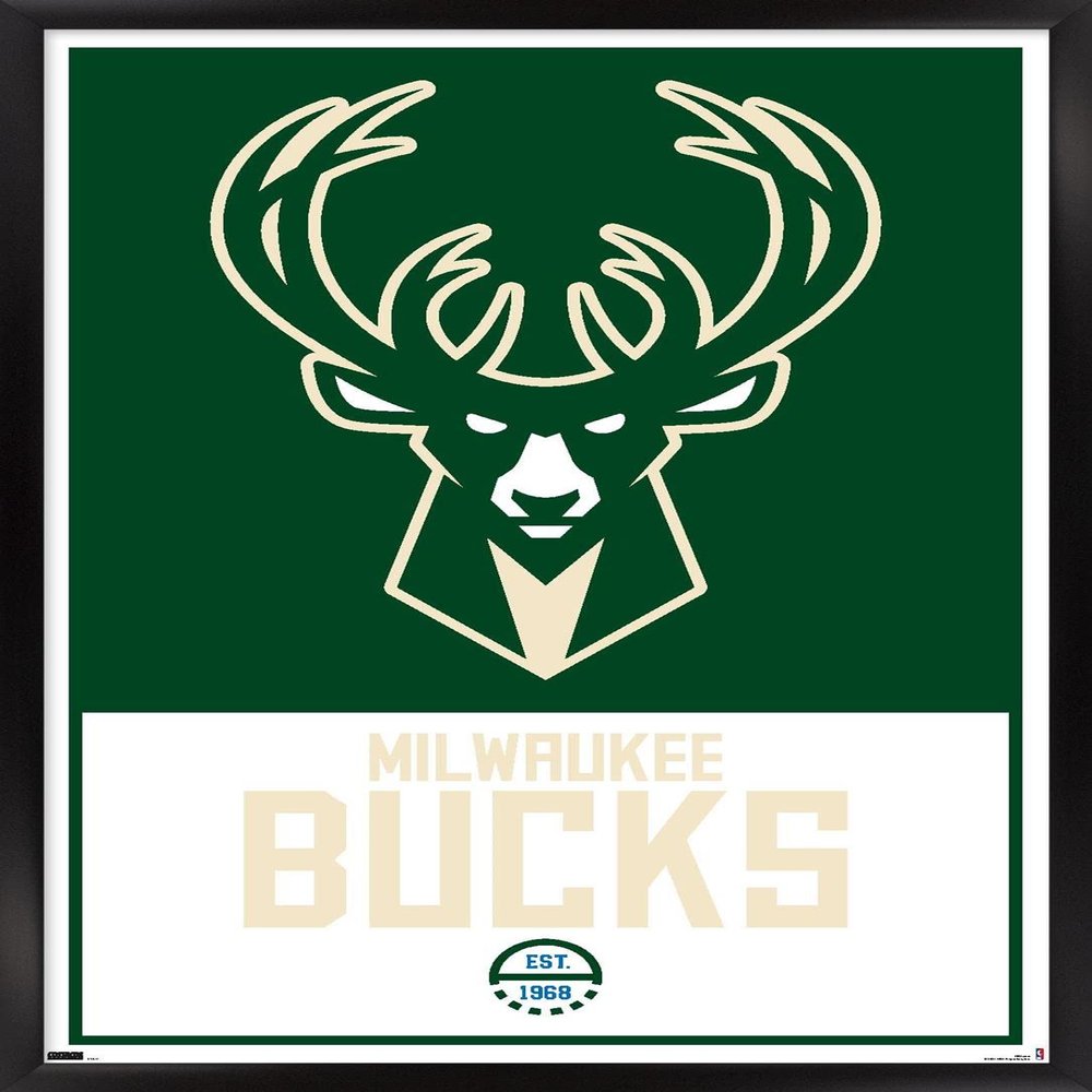 Trends International NBA Milwaukee Bucks - Logo 21 Wall Poster, 14.725" x 22.375", Black Framed Version