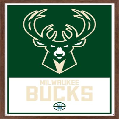 Trends International NBA Milwaukee Bucks - Logo 21 Wall Poster, 14.725" x 22.375", Mahogany Framed Version