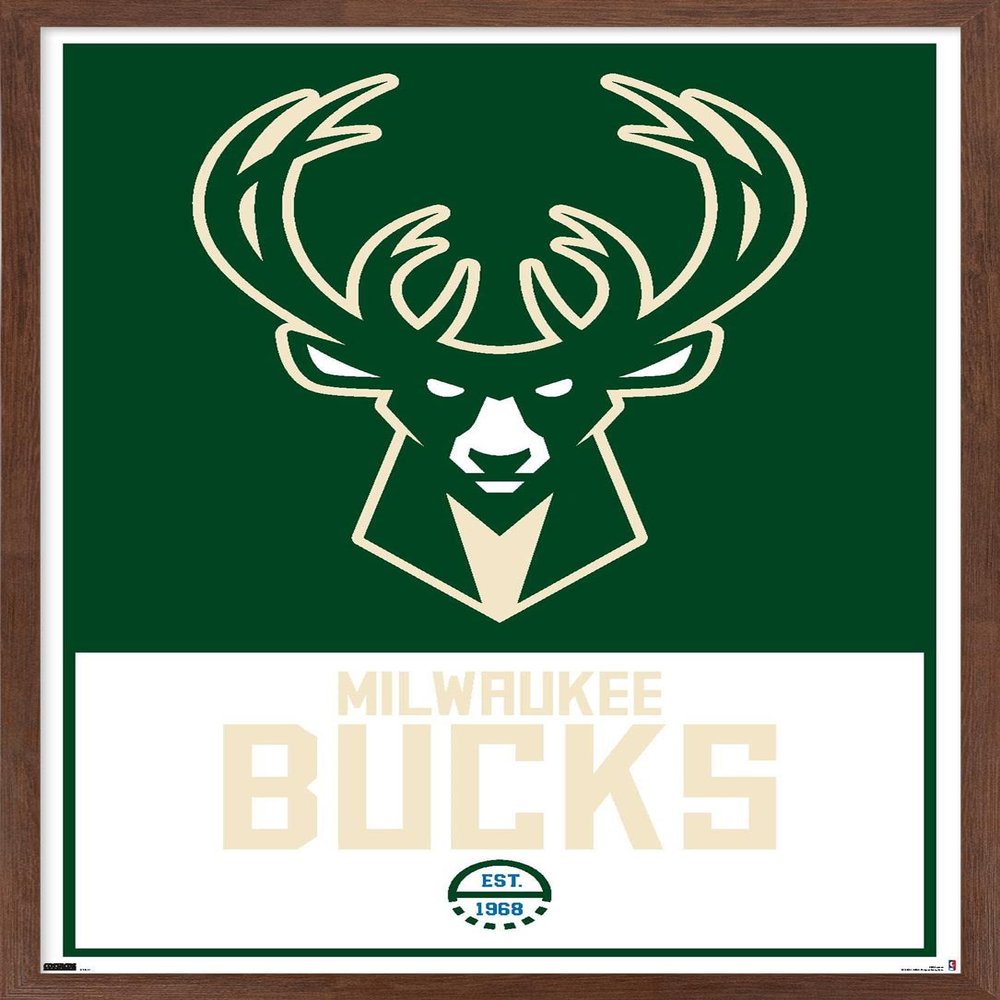 Trends International NBA Milwaukee Bucks - Logo 21 Wall Poster, 14.725" x 22.375", Mahogany Framed Version