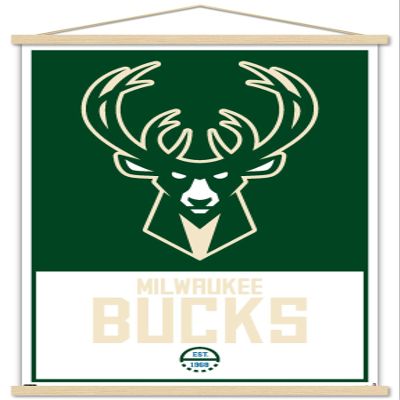 Trends International NBA Milwaukee Bucks - Logo 21 Wall Poster, 22.375" x 34", Print and Beechwood Hanger Bundle