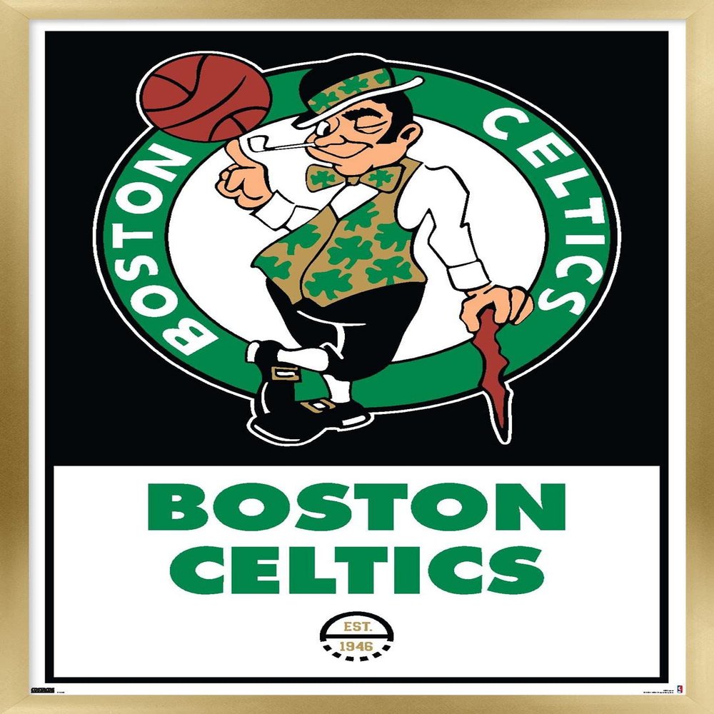 Trends International NBA Boston Celtics - Logo 21 Wall Poster, 14.725" x 22.375", Gold Framed Version