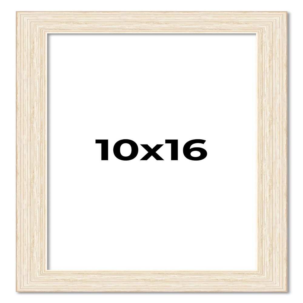 10x16 Frame Barnwood White Solid Wood Picture Frame Width 1.5 Inches | Interior Depth 0.5 Inches | Whitewashed Distressed Frame with UV Acrylic, Foam Board Backing & Hanging Hardware