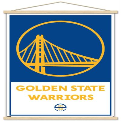Trends International NBA Golden State Warriors - Logo 21 Wall Poster, 22.375" x 34", Print and Beechwood Hanger Bundle