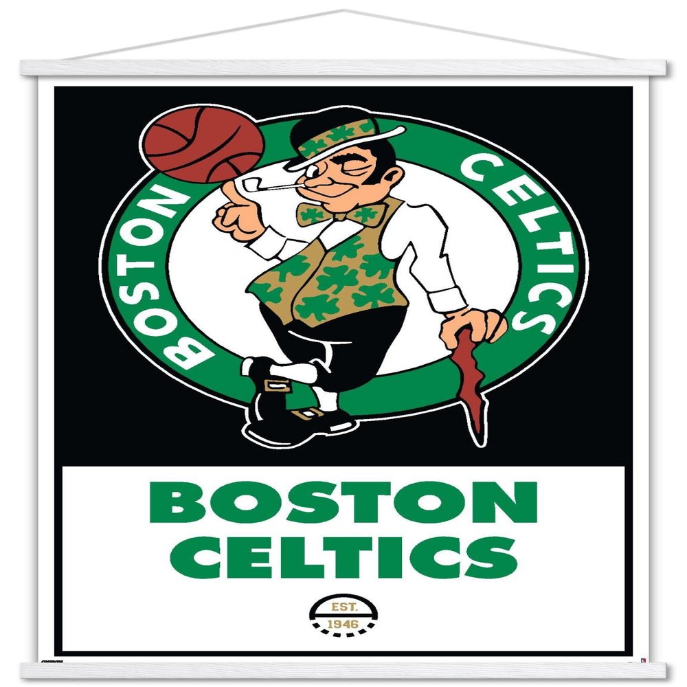 Trends International NBA Boston Celtics - Logo 21 Wall Poster, 22.375" x 34", Premium Print and White Hanger Bundle