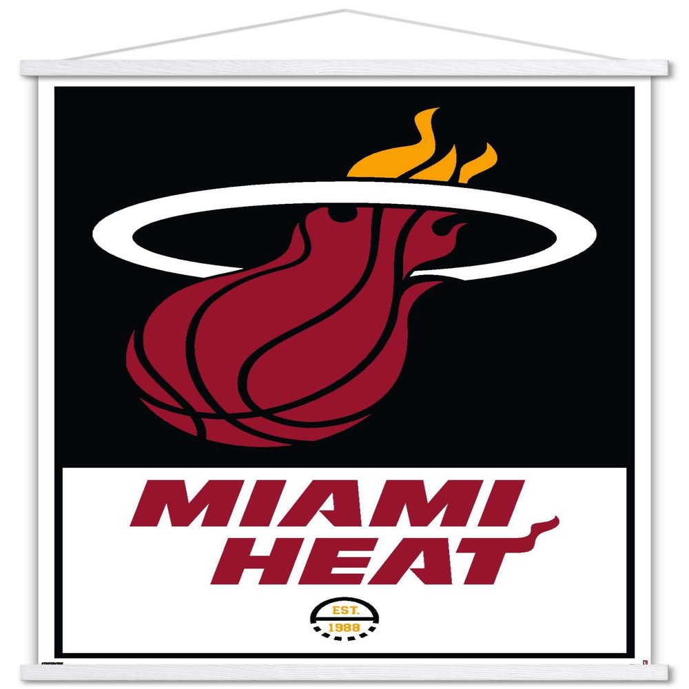 Trends International NBA Miami Heat - Logo 21 Wall Poster, 22.375" x 34", Premium Print and White Hanger Bundle