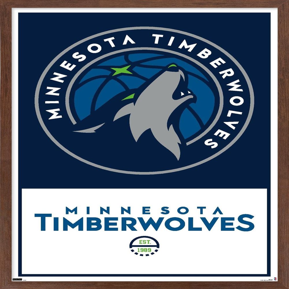 Trends International NBA Minnesota Timberwolves - Logo 21 Wall Poster, 14.725" x 22.375", Mahogany Framed Version