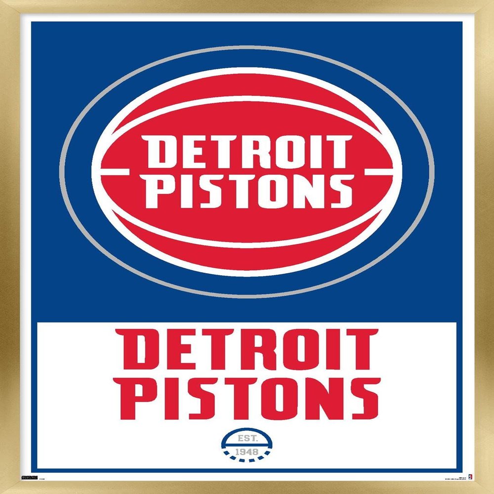 Trends International NBA Detroit Pistons - Logo 21 Wall Poster, 14.725" x 22.375", Gold Framed Version