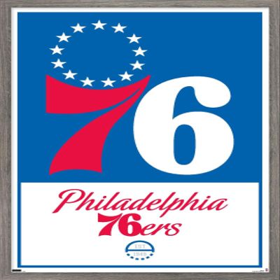 Trends International NBA Philadelphia 76ers - Logo 21 Wall Poster, 14.725" x 22.375", Barnwood Framed Version