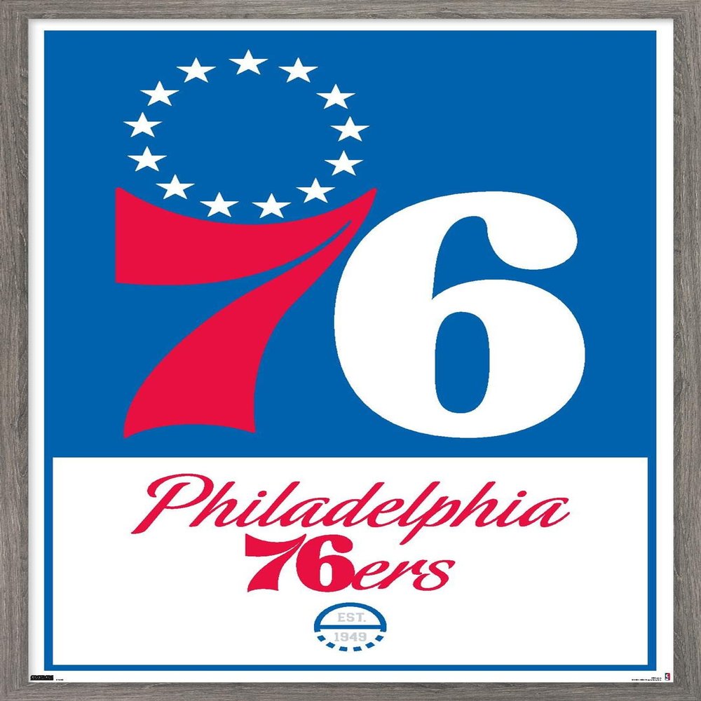 Trends International NBA Philadelphia 76ers - Logo 21 Wall Poster, 14.725" x 22.375", Barnwood Framed Version