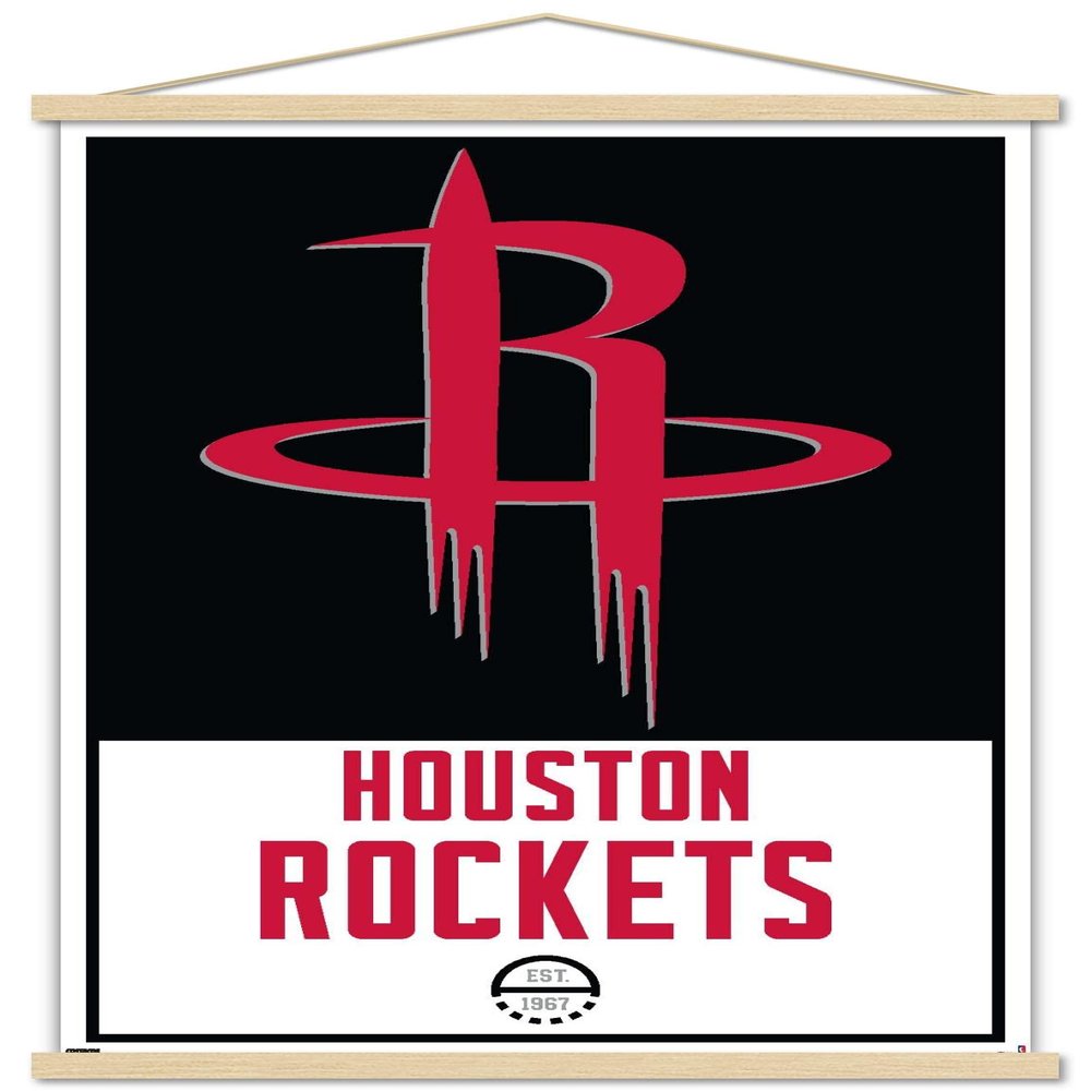 Trends International NBA Houston Rockets - Logo 21 Wall Poster, 22.375" x 34", Premium Print and Beechwood Hanger Bundle