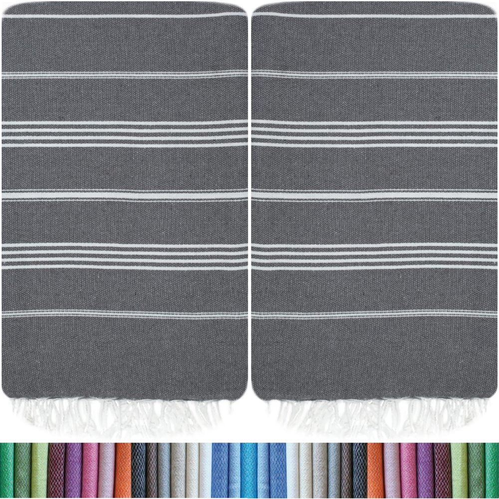 HAVLULAND |Pack of 2| Turkish Beach Towels Oversized 39x71, 100% Turkish Cotton Sand Free Quick Dry Absorbent Towel Travel Blanket for Adults Beach Gift Beach Essentials - Grey