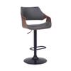 Aspen Adjustable Swivel Gray Faux Leather and Walnut Wood Bar Stool with Black Base view 3