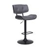 Armen Living Brooklyn Adjustable Swivel Gray Faux Leather and Black Wood Bar Stool with Black Base view 1