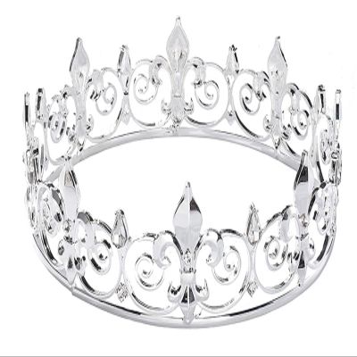 King Crown for Men - Full Round Metal Royal Birthday Prince Prom Kings Crown -Medieval Headpiece with Sparkling Crystals | 6.3 Inch Costume &Cosplay Accessories (Silver)