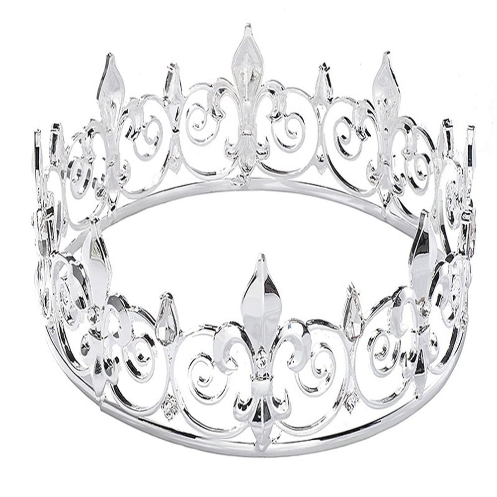 King Crown for Men - Full Round Metal Royal Birthday Prince Prom Kings Crown -Medieval Headpiece with Sparkling Crystals | 6.3 Inch Costume &Cosplay Accessories (Silver)