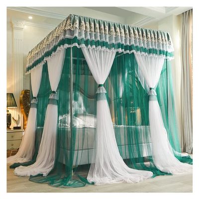 Bed Canopy Bunk Bed Canopy, Luxurious Princess Room Decoration Bed Curtain, for 1.5m/1.8m/ 2m Double Bed, 3- Door Floor- Standing Tent Yarn, 9 Colors (Color : Dark Green, Size : 180x220x210cm)