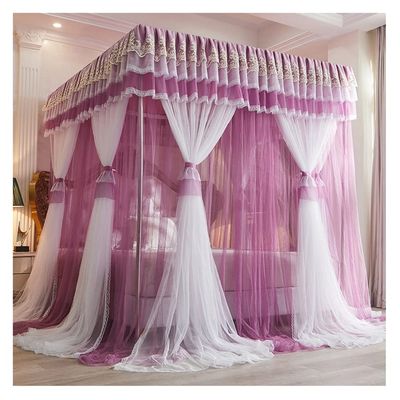 Bed Canopy Bunk Bed Canopy, Luxurious Princess Room Decoration Bed Curtain, for 1.5m/1.8m/ 2m Double Bed, 3- Door Floor- Standing Tent Yarn, 9 Colors (Color : Bean Paste, Size : 180x220x210cm)