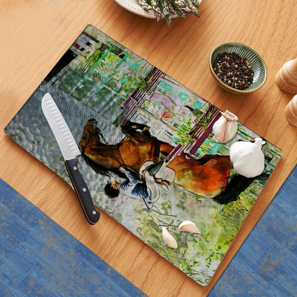 Bay Warmblood Horse Cutting Board Counter Decorative Glass Cutting Board, Trivet, Kitchen Counter Art