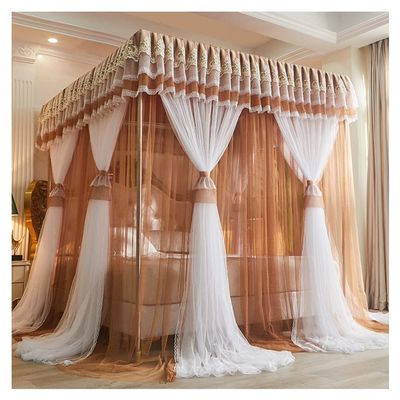 Bed Canopy Bunk Bed Canopy, Luxurious Princess Room Decoration Bed Curtain, for 1.5m/1.8m/ 2m Double Bed, 3- Door Floor- Standing Tent Yarn, 9 Colors (Color : Brown, Size : 180x200x210cm)