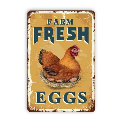 Chicken Farm Fresh Eggs Tin Sign - Vintage Metal Farmhouse Kitchen Country Yard Home Decor Restaurant Farm Outdoor Decorative - 12X16 Inch