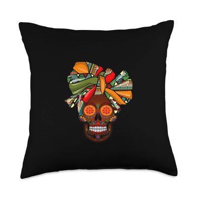 Afro-Latina, Hispanic Heritage | Afro-Latina Sugar Skull Throw Pillow