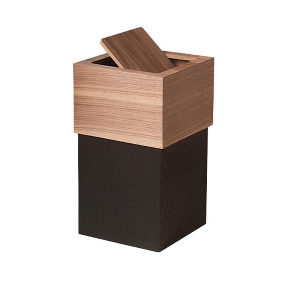 Cube Shape Square Wooden Trash Can Eco- Friendly Simple Wastepaper Bin with Shake Lid Garbage Can Bin (Color : B)